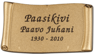 Valettu pergamenttilaatta hautakiveen